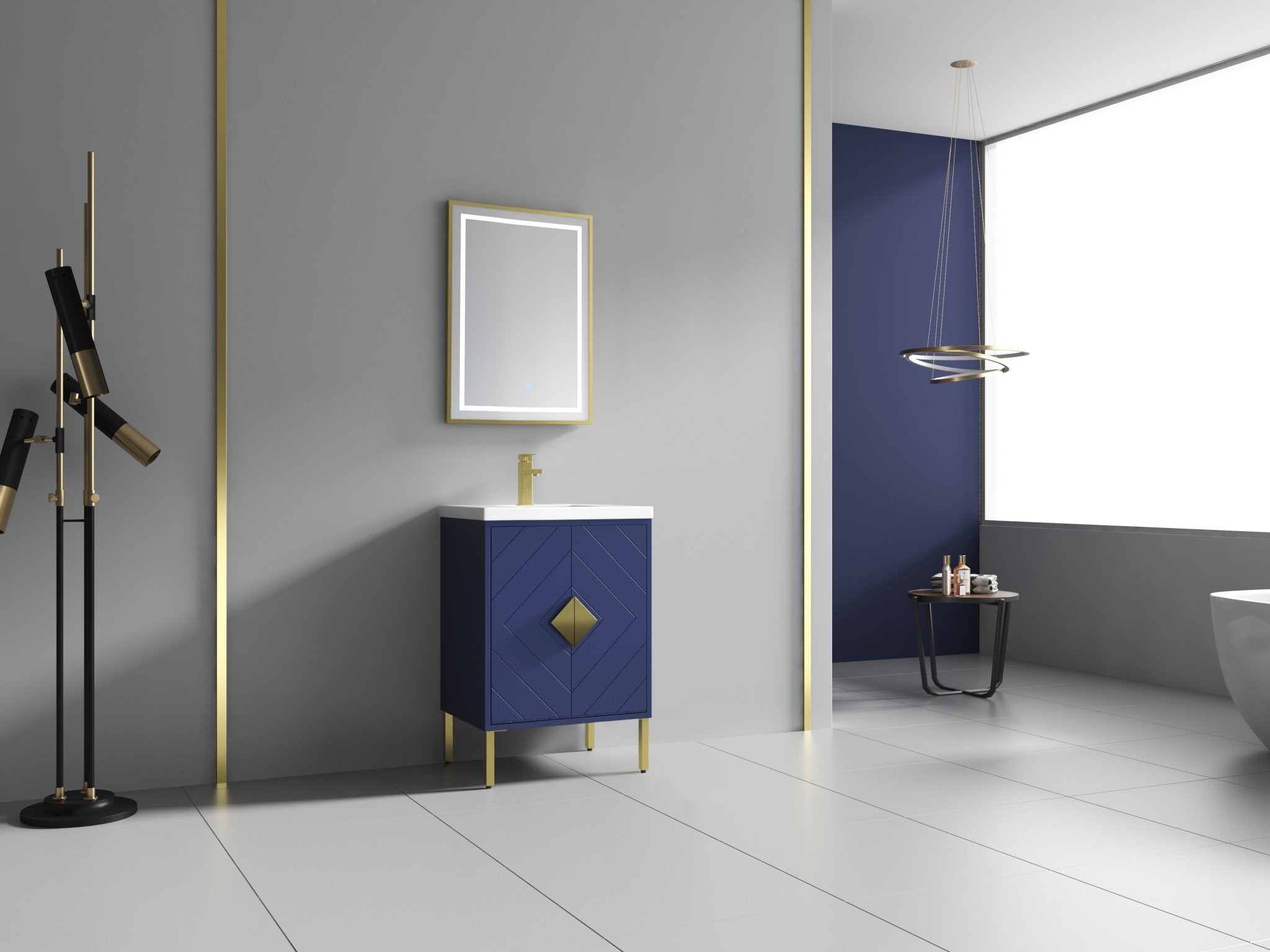 Chans Furniture AC-66NB24 24 Inch Modern Style Navy Blue Eileen Bathroom Vanity With Integral Sink Top