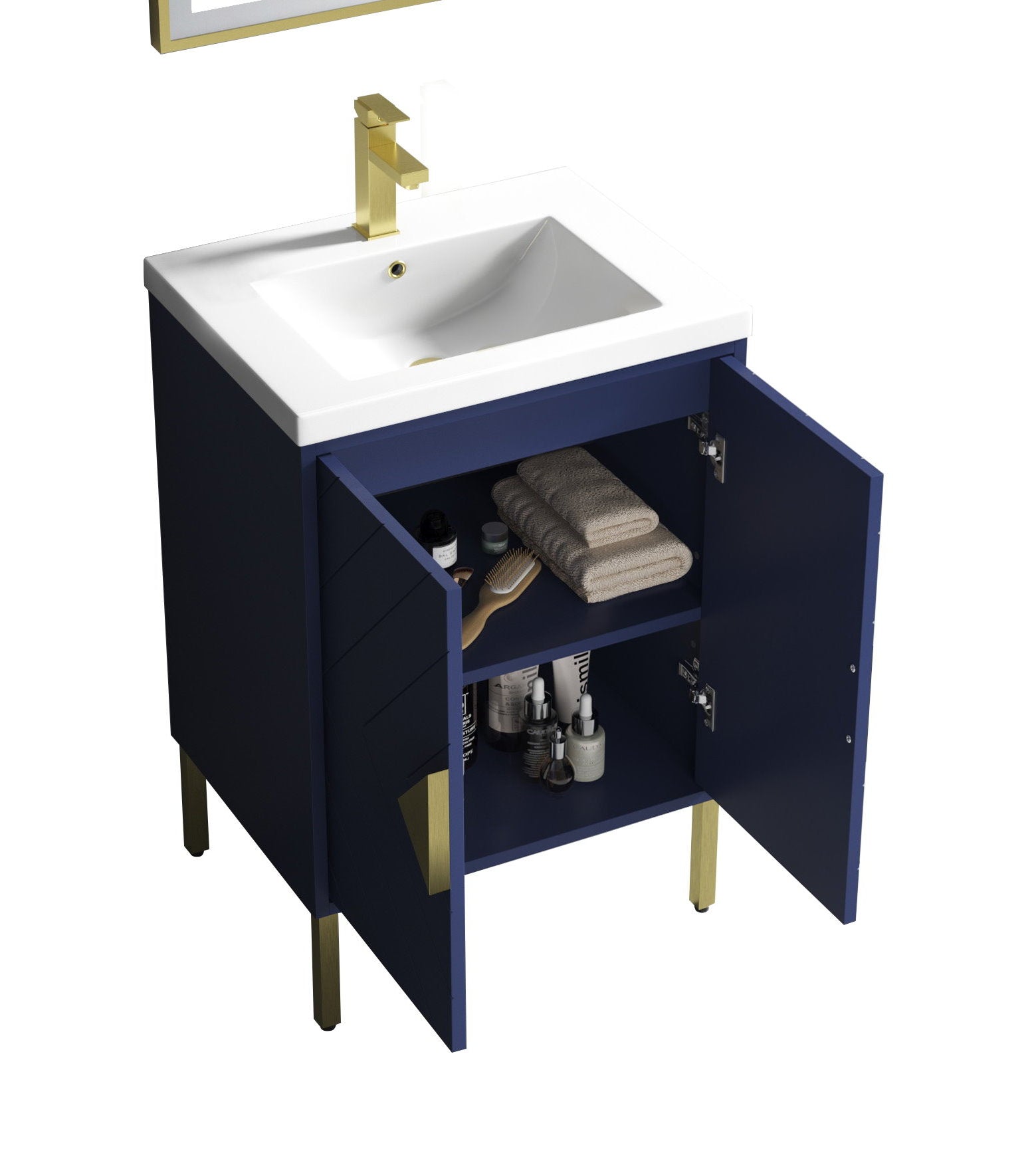 Chans Furniture AC-66NB24 24 Inch Modern Style Navy Blue Eileen Bathroom Vanity With Integral Sink Top