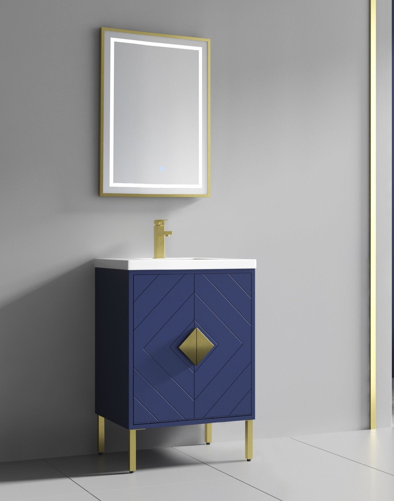 Chans Furniture AC-66NB24 24 Inch Modern Style Navy Blue Eileen Bathroom Vanity With Integral Sink Top