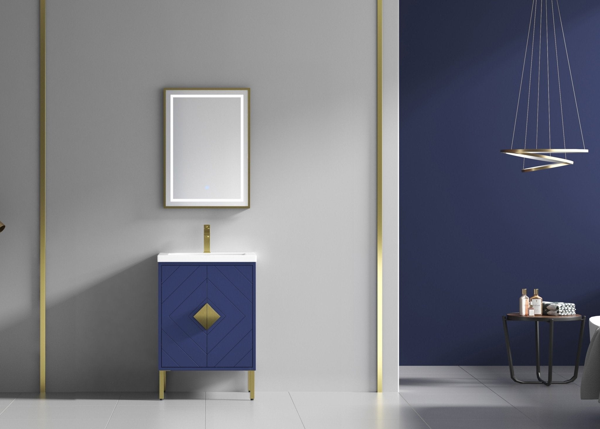 Chans Furniture AC-66NB24 24 Inch Modern Style Navy Blue Eileen Bathroom Vanity With Integral Sink Top
