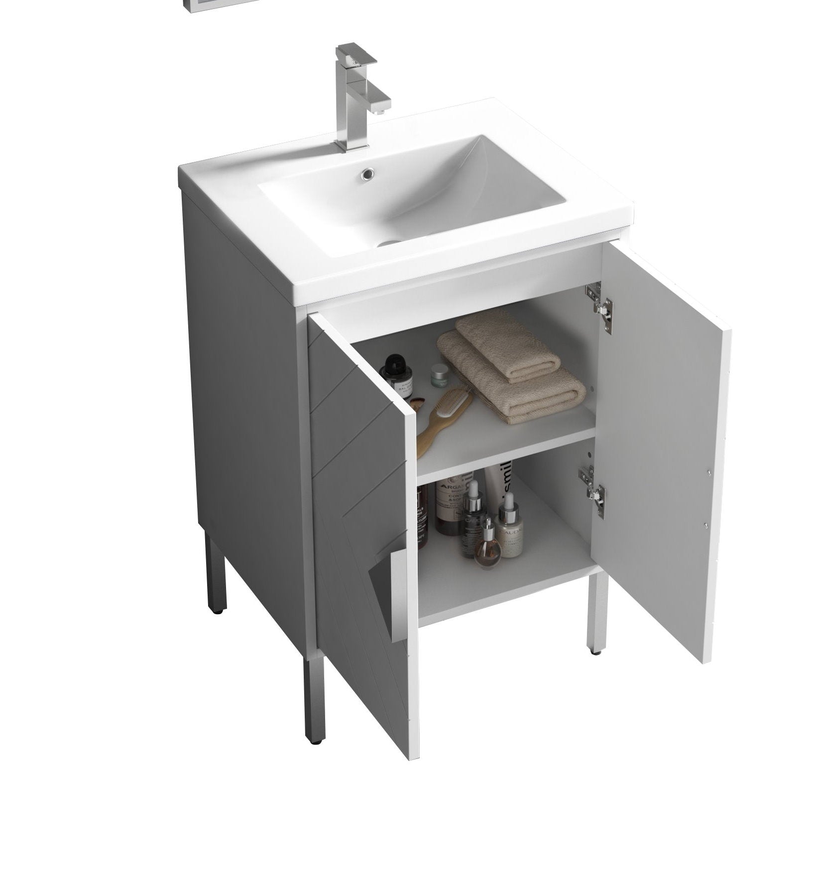Chans Furniture AC-66WT24 24 Inch Modern Style Glossy White Eileen Bathroom Vanity With Integral Sink Top