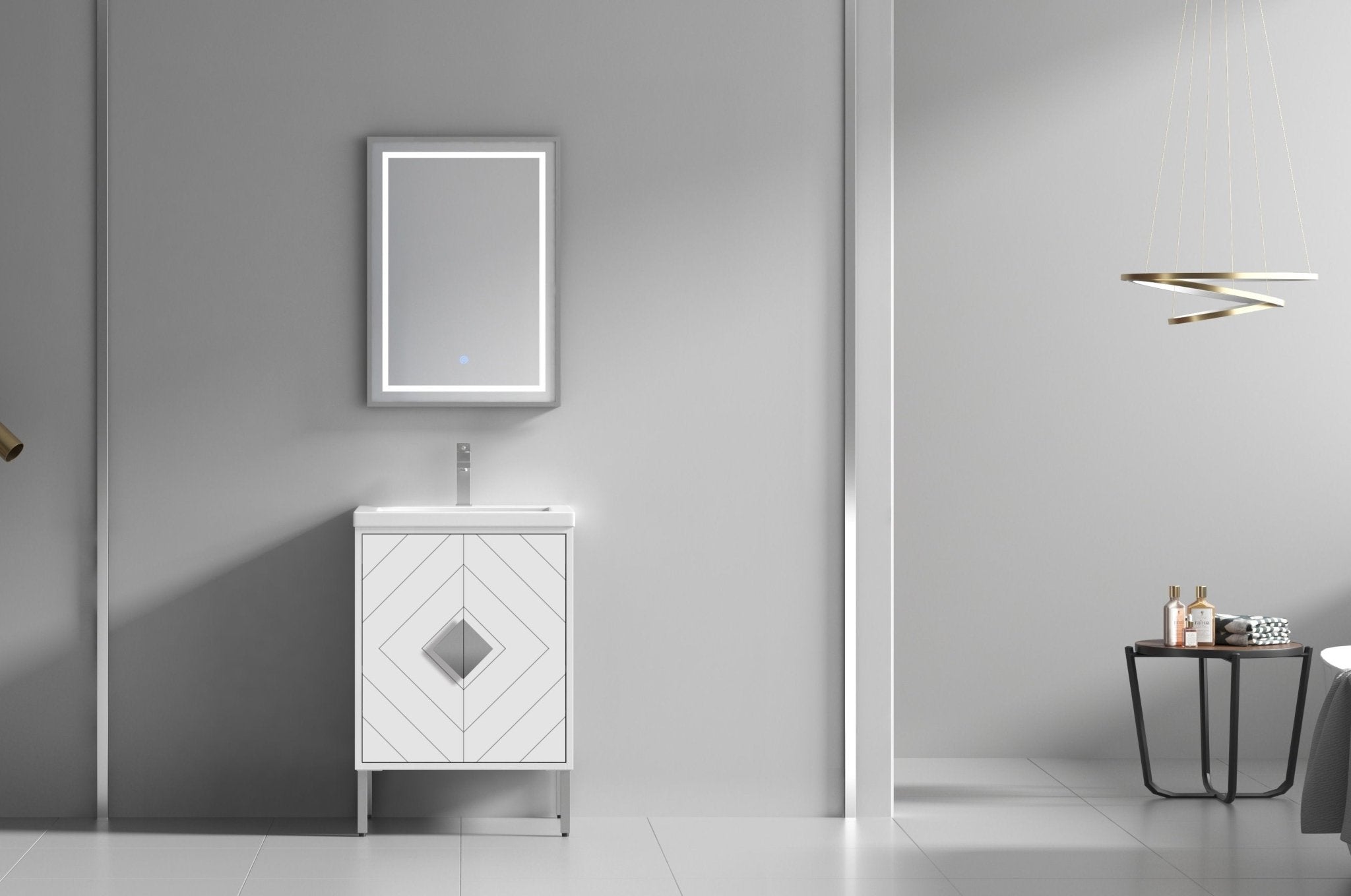 Chans Furniture AC-66WT24 24 Inch Modern Style Glossy White Eileen Bathroom Vanity With Integral Sink Top