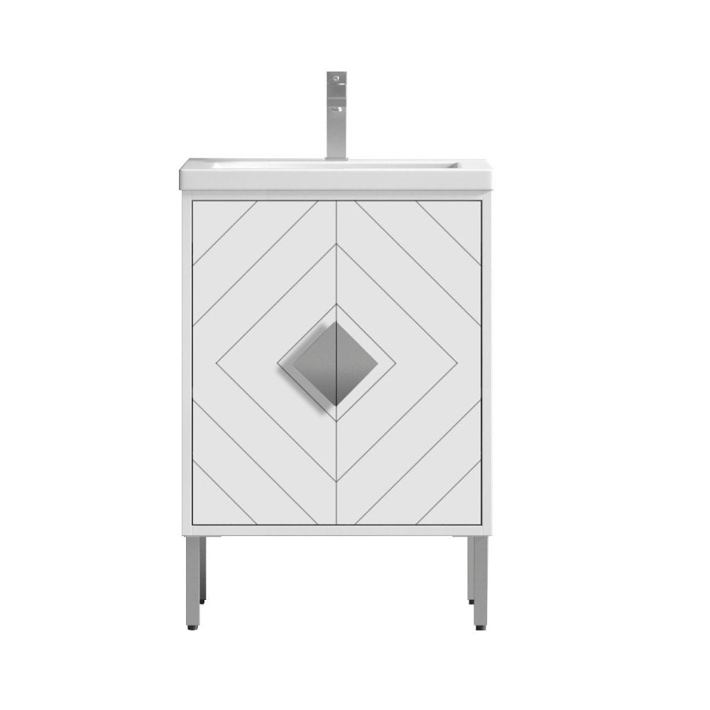 Chans Furniture AC-66WT24 24 Inch Modern Style Glossy White Eileen Bathroom Vanity With Integral Sink Top