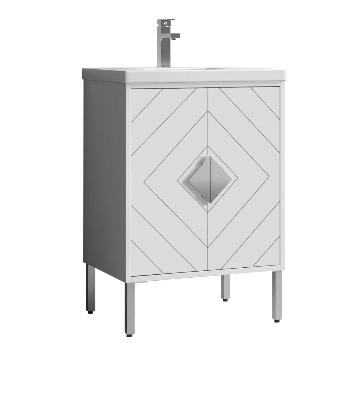 Chans Furniture AC-66WT24 24 Inch Modern Style Glossy White Eileen Bathroom Vanity With Integral Sink Top
