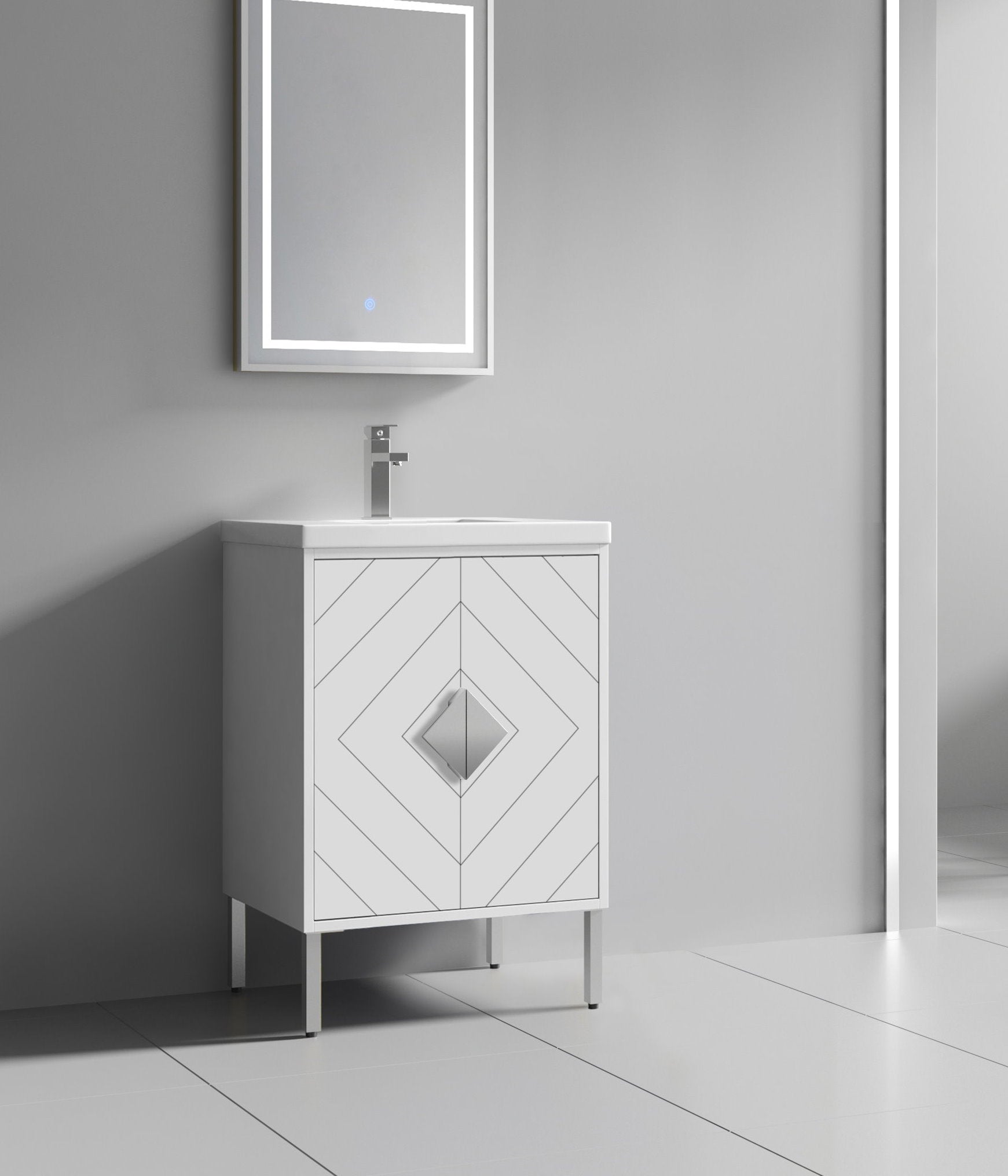 Chans Furniture AC-66WT24 24 Inch Modern Style Glossy White Eileen Bathroom Vanity With Integral Sink Top