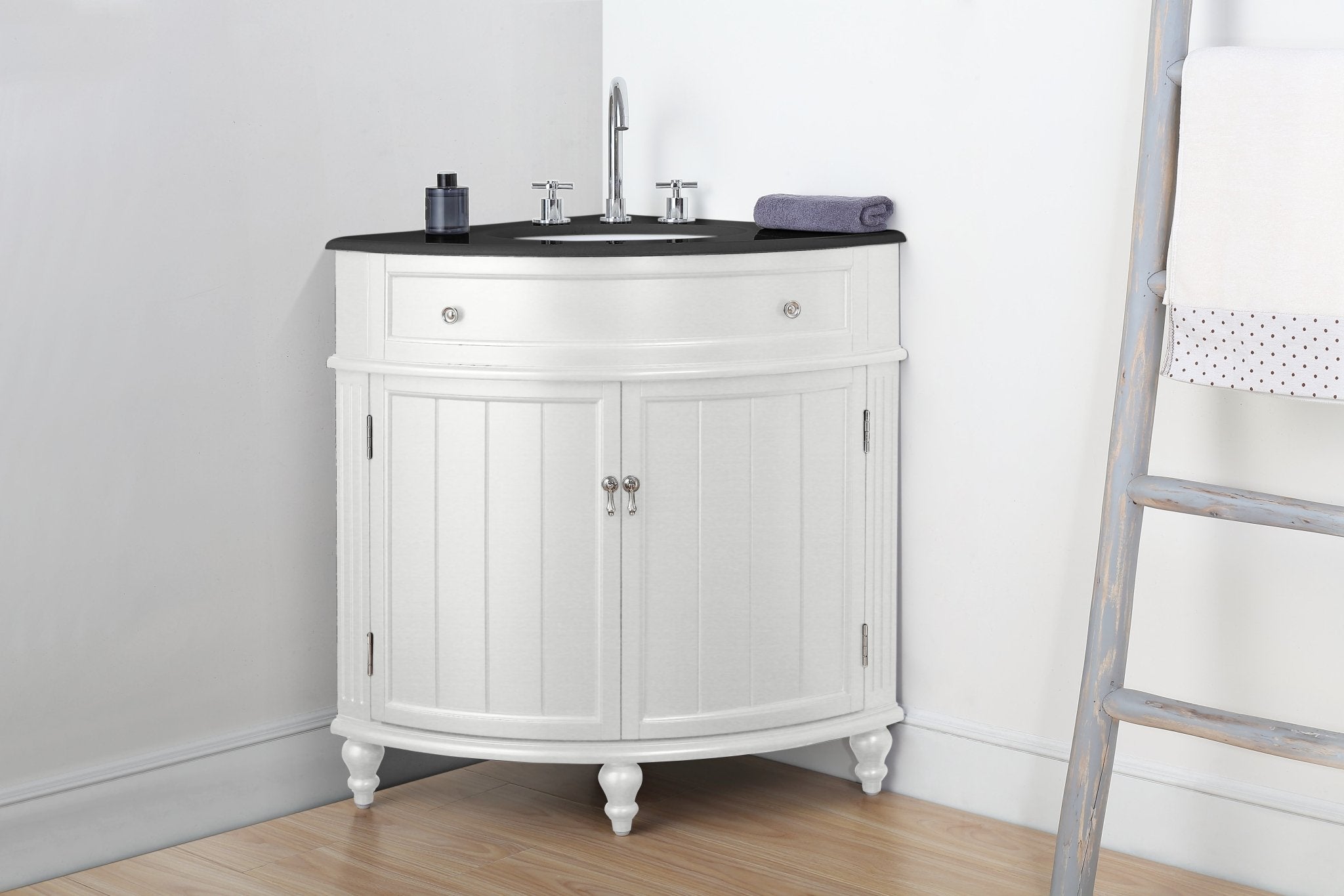 Chans Furniture CF-47533GT 24 Inch Triadsville Freestanding White Corner Bathroom Sink Vanity