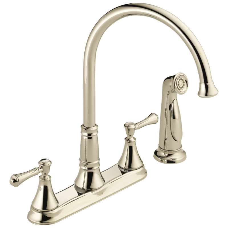 Delta Cassidy® Two Handle Kitchen Faucet with Spray