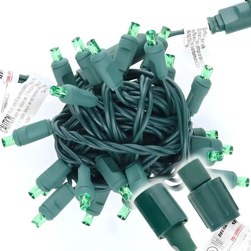 25 5mm Green Commercial Co-Axial LED Christmas Lights, 4" Spacing