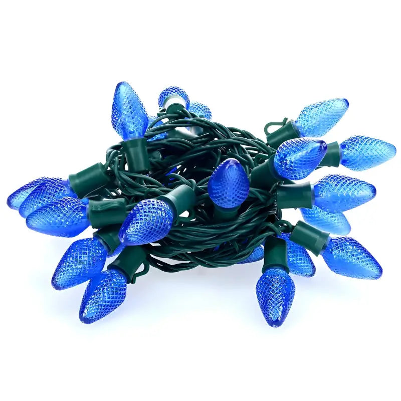 25 C7 Blue LED Christmas Lights, 8" Spacing