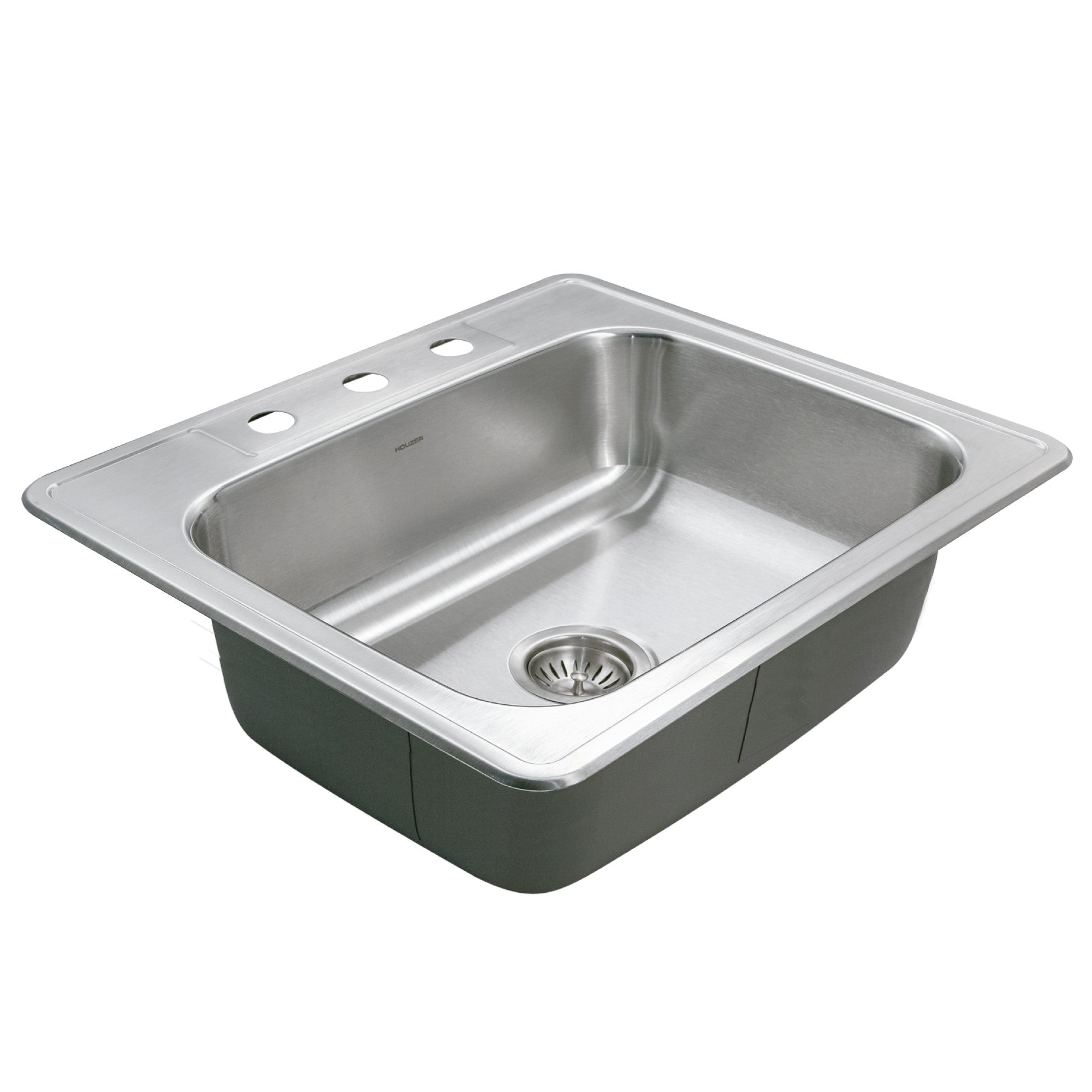 Houzer Glowtone 25 inch Stainless Steel Drop-in Topmount 3-hole Single Bowl 9 inch Deep Kitchen Sink - 2522-9BS3