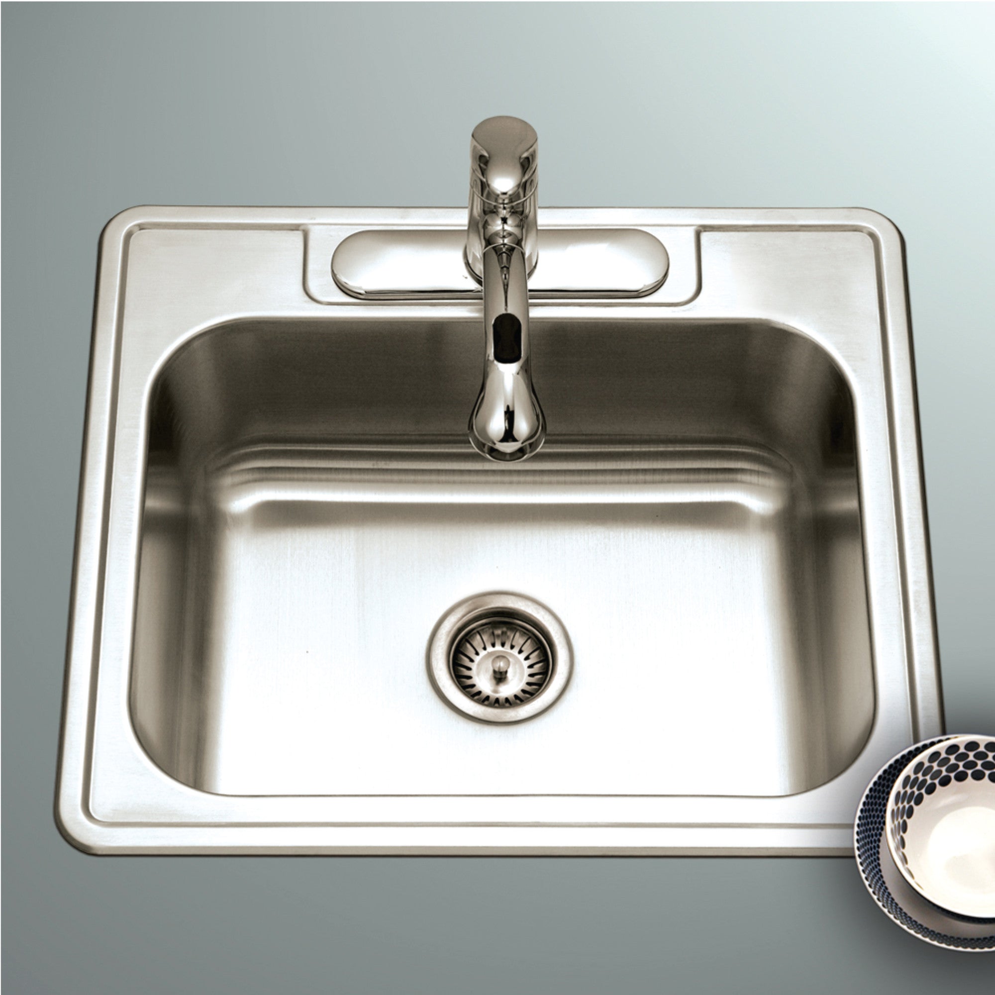 Houzer Glowtone 25 inch Stainless Steel Drop-in Topmount 3-hole Single Bowl 9 inch Deep Kitchen Sink - 2522-9BS3