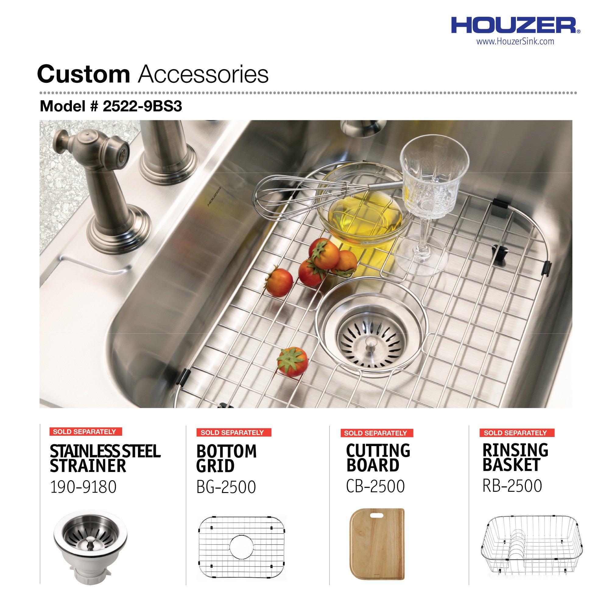 Houzer Glowtone 25 inch Stainless Steel Drop-in Topmount 3-hole Single Bowl 9 inch Deep Kitchen Sink - 2522-9BS3