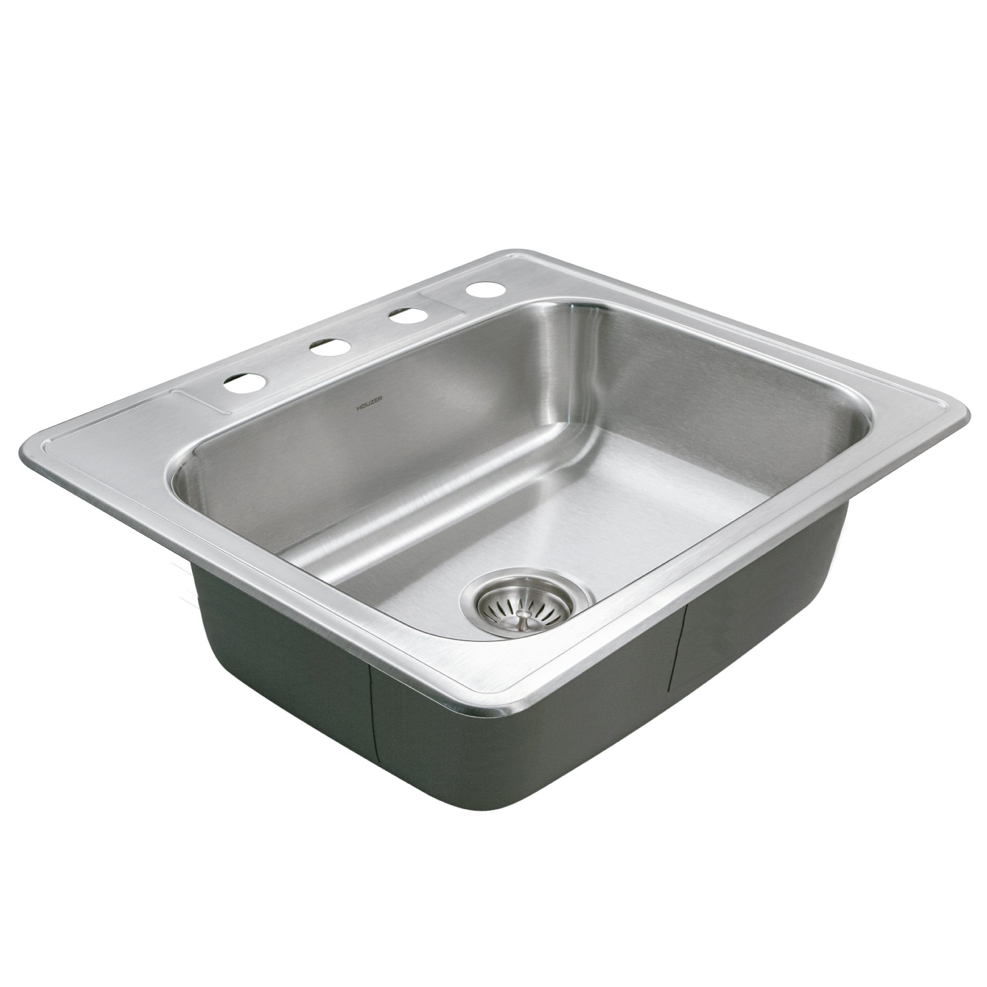Houzer Glowtone 25 inch Stainless Steel Drop-in Topmount 4-hole Single Bowl 9 inch Deep Kitchen Sink - 2522-9BS4