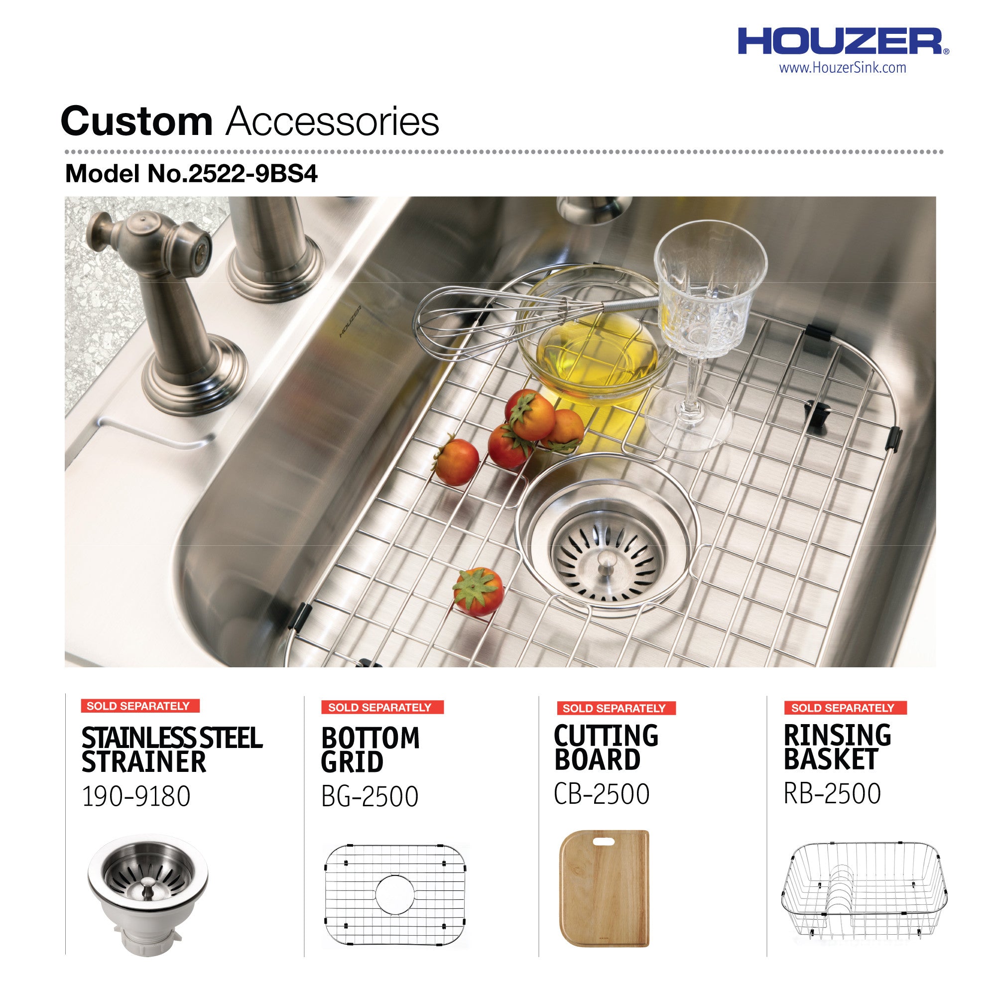 Houzer Glowtone 25 inch Stainless Steel Drop-in Topmount 4-hole Single Bowl 9 inch Deep Kitchen Sink - 2522-9BS4