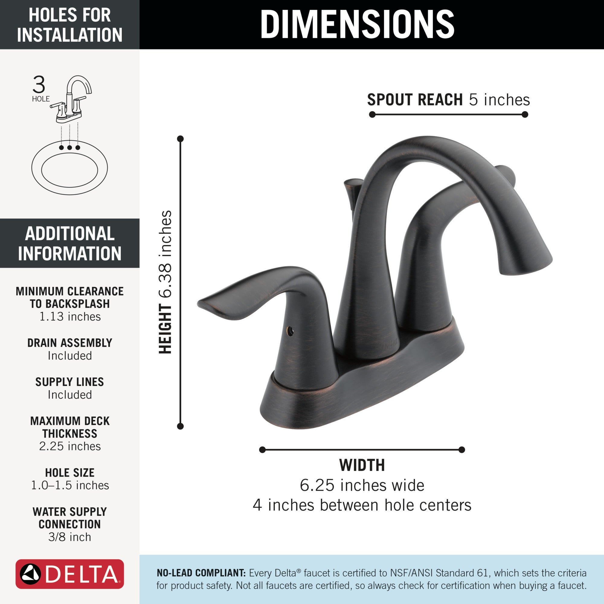 Delta Lahara® Two Handle Centerset Bathroom Faucet