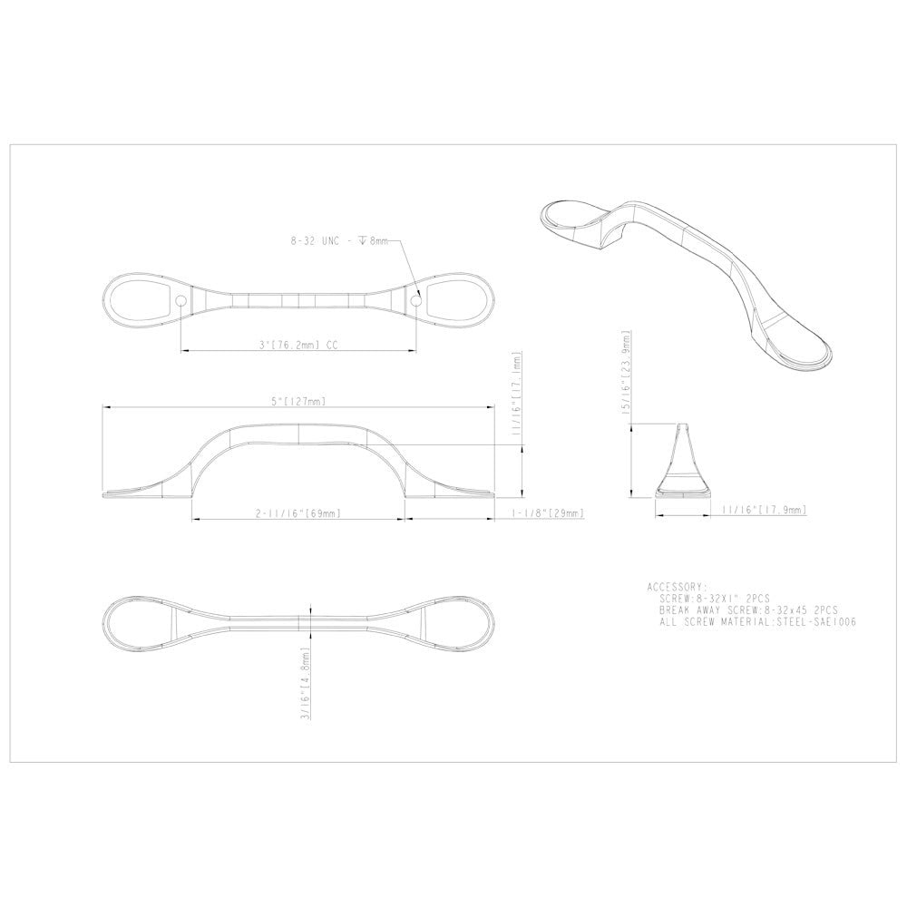 Hardware Resources 3" Center-to-Center Satin Nickel Kenner Cabinet Pull