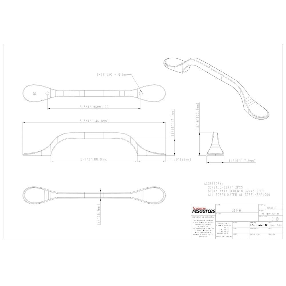 Hardware Resources 3" Center-to-Center Satin Nickel Kenner Cabinet Pull