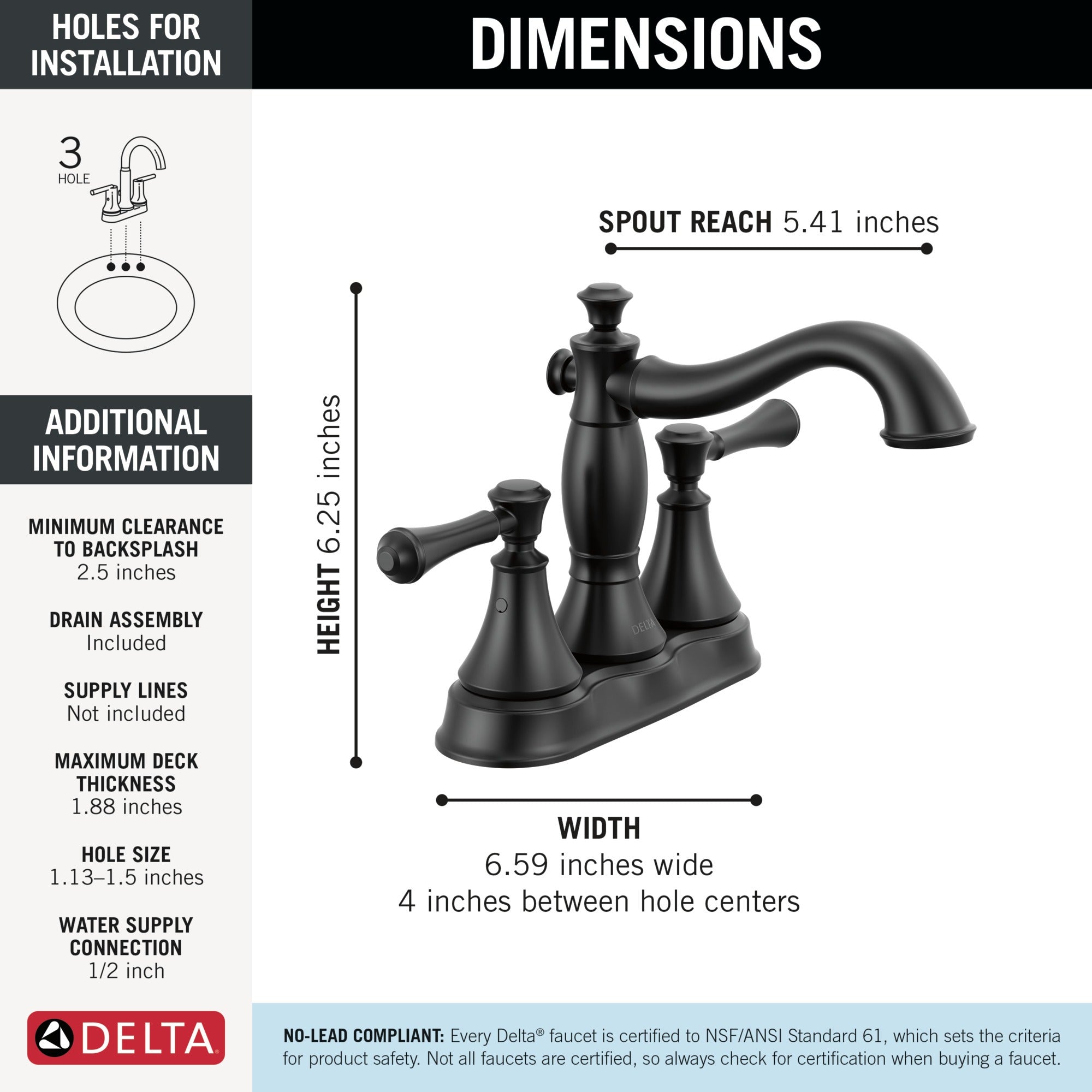 Delta Cassidy® Two Handle Centerset Bathroom Faucet