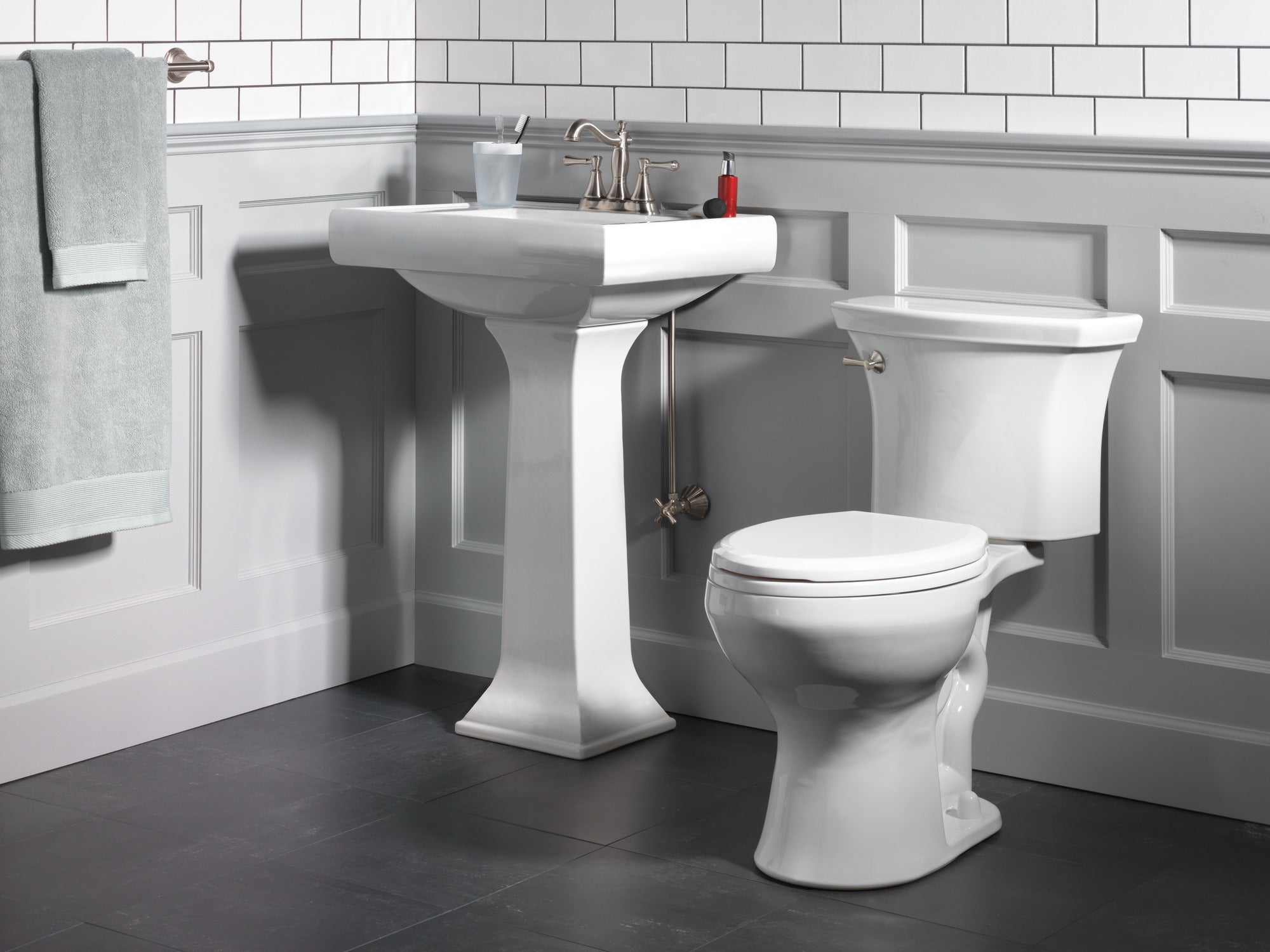 Delta Cassidy® Two Handle Centerset Bathroom Faucet - Metal Pop-Up