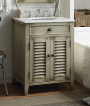 Chans Furniture CF-28323 26 Inch Farmhouse Style Distressed Beige Bathroom Vanity With Marble Top