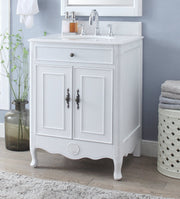 Chans Furniture 838AW 26 Inch Daleville Distressed White Cottage Style Small Bathroom Sink Vanity