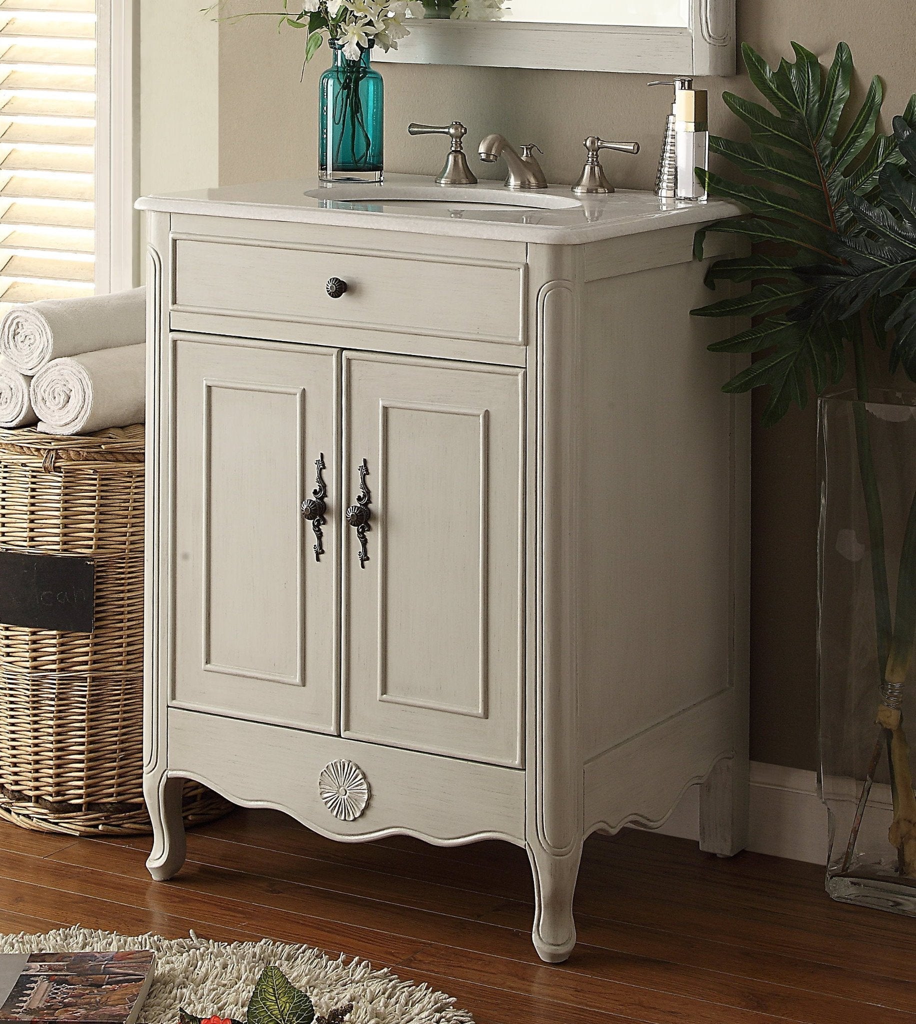 Chans Furniture 838CK 26 Inch Daleville Distressed Gray Cottage Style Small Bathroom Sink Vanity