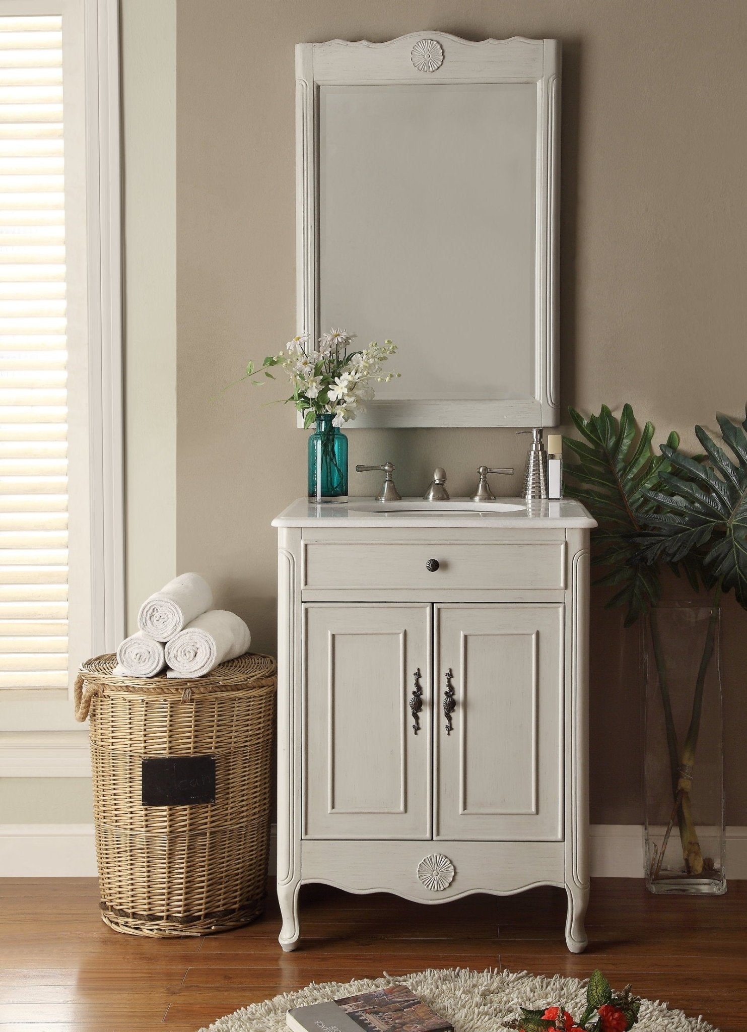 Chans Furniture 838CK 26 Inch Daleville Distressed Gray Cottage Style Small Bathroom Sink Vanity