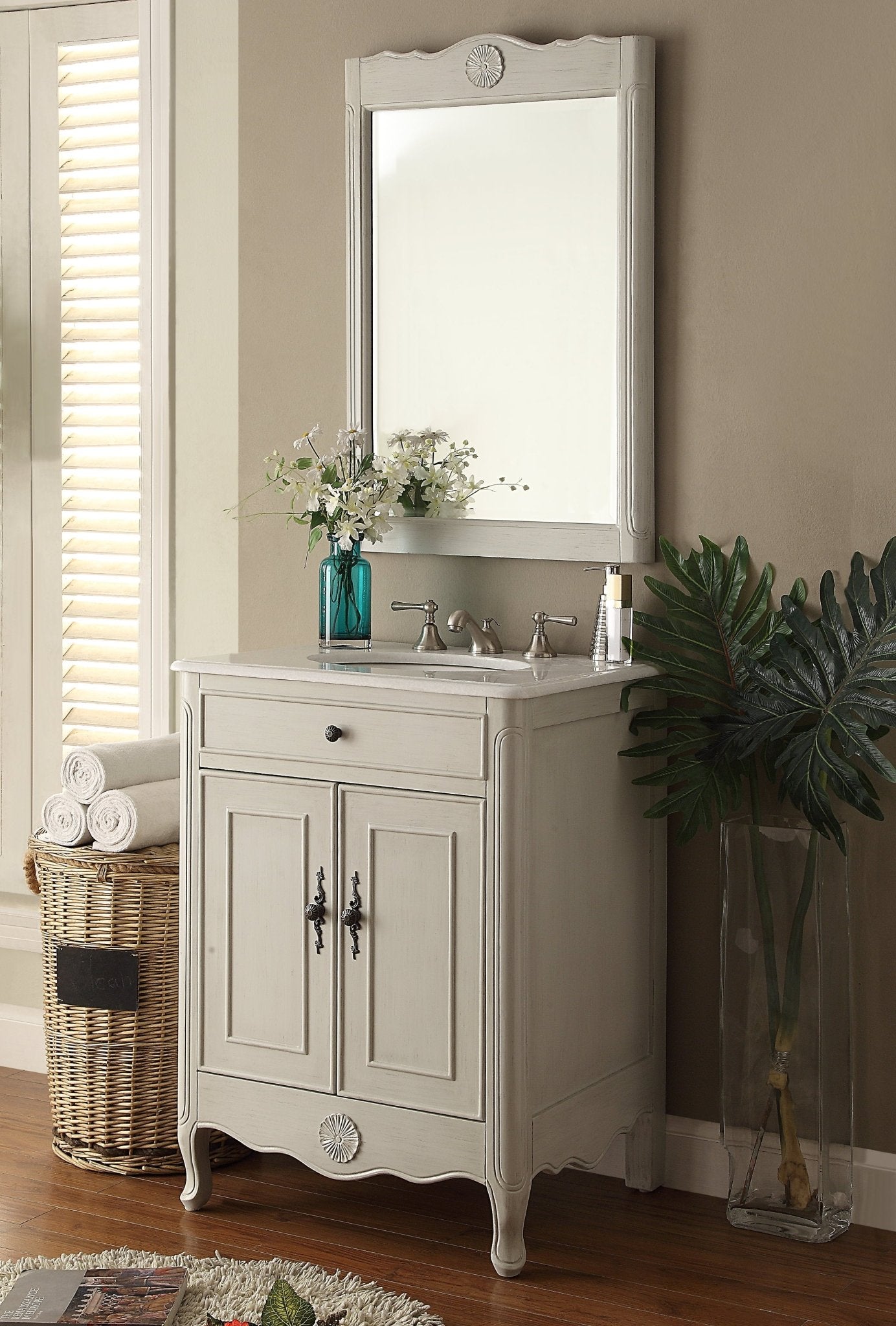 Chans Furniture 838CK 26 Inch Daleville Distressed Gray Cottage Style Small Bathroom Sink Vanity