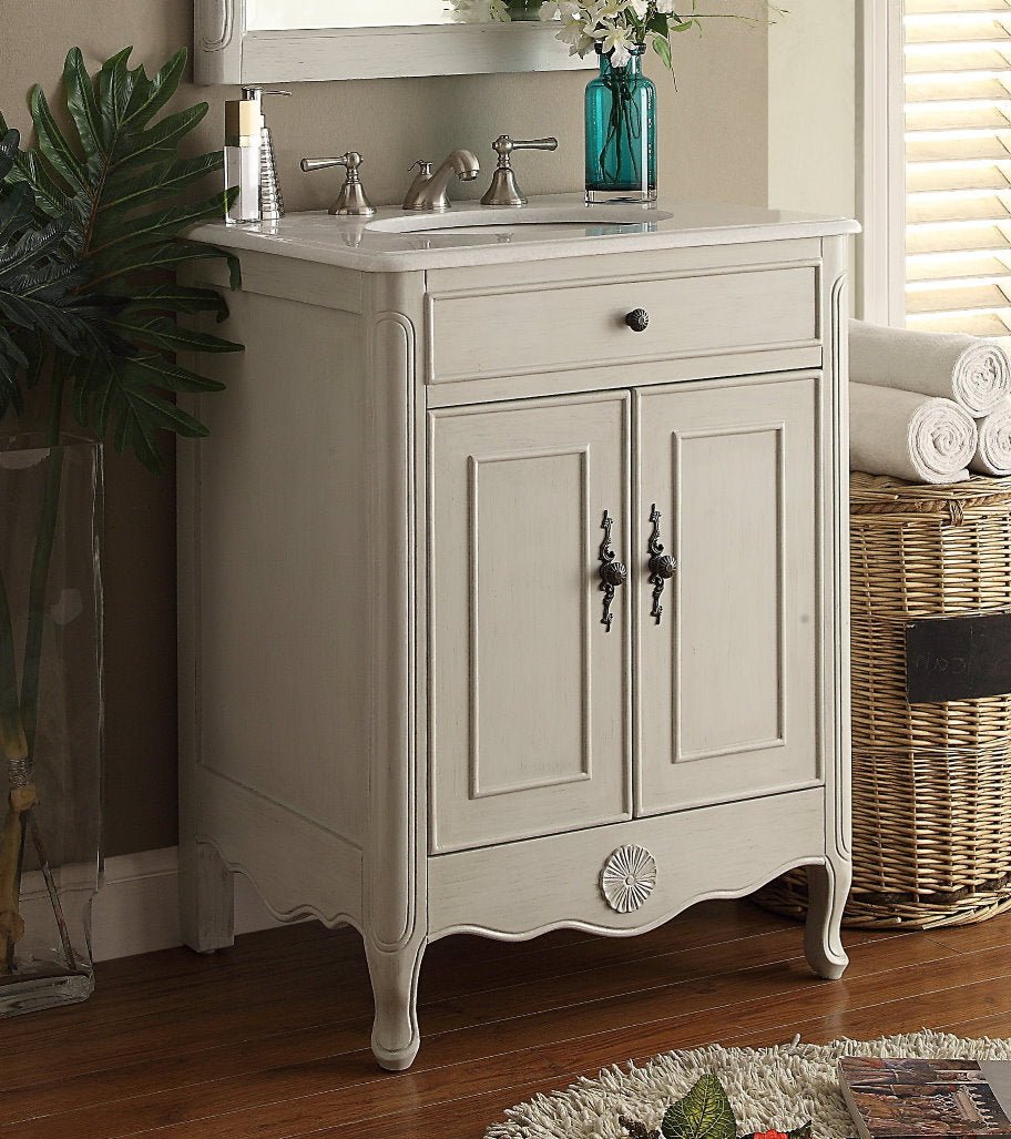 Chans Furniture 838CK 26 Inch Daleville Distressed Gray Cottage Style Small Bathroom Sink Vanity