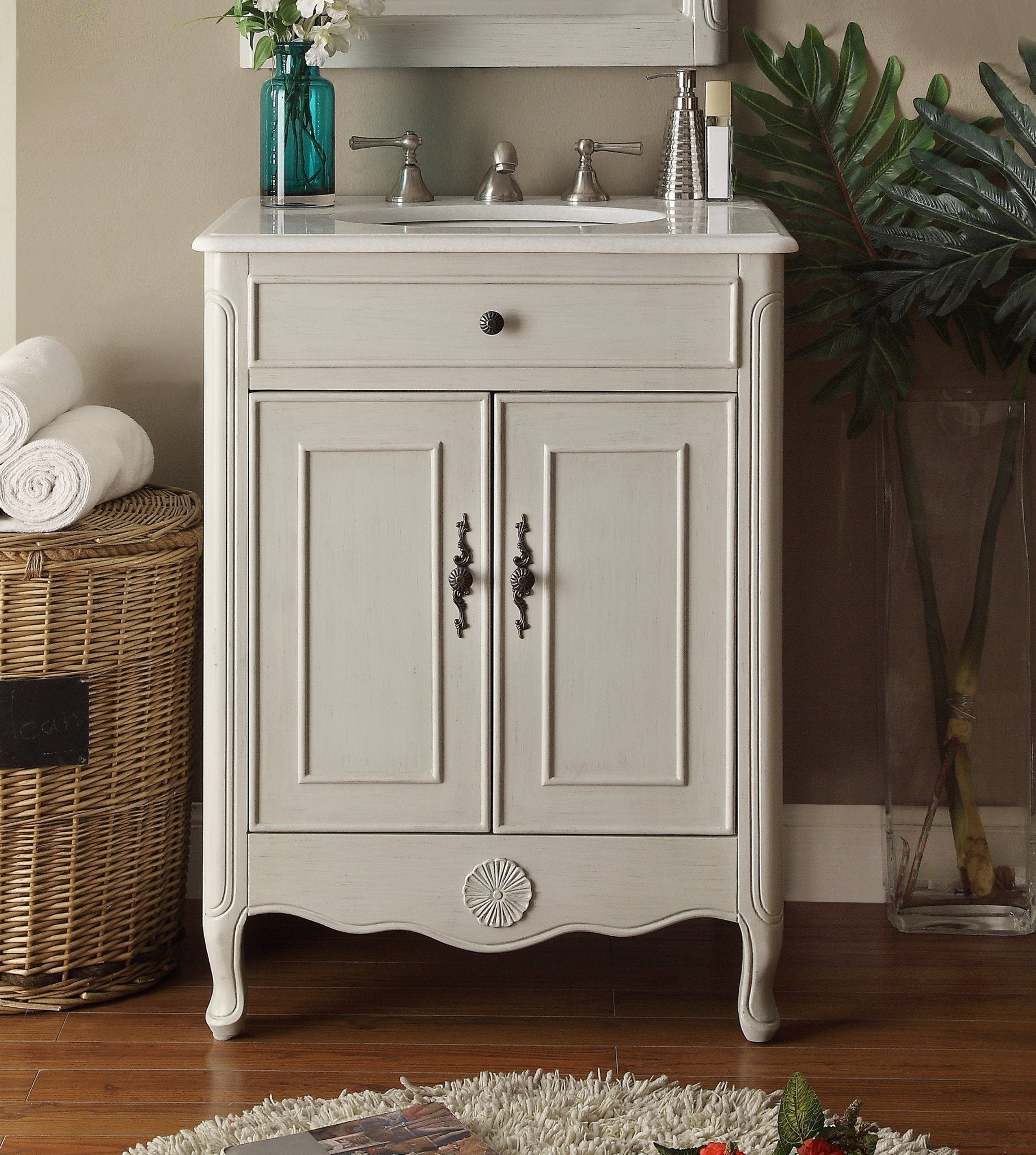 Chans Furniture 838CK 26 Inch Daleville Distressed Gray Cottage Style Small Bathroom Sink Vanity