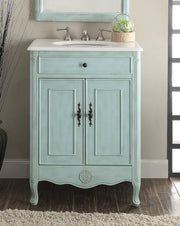 Chans Furniture 838LB 26 Inch Daleville Distressed Light Blue Cottage Style Small Bathroom Sink Vanity
