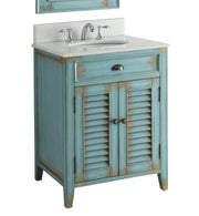Chans Furniture CF-28883BU 26 Inch Abbeville Farmhouse Style Distressed Blue Bathroom Vanity With Marble Top