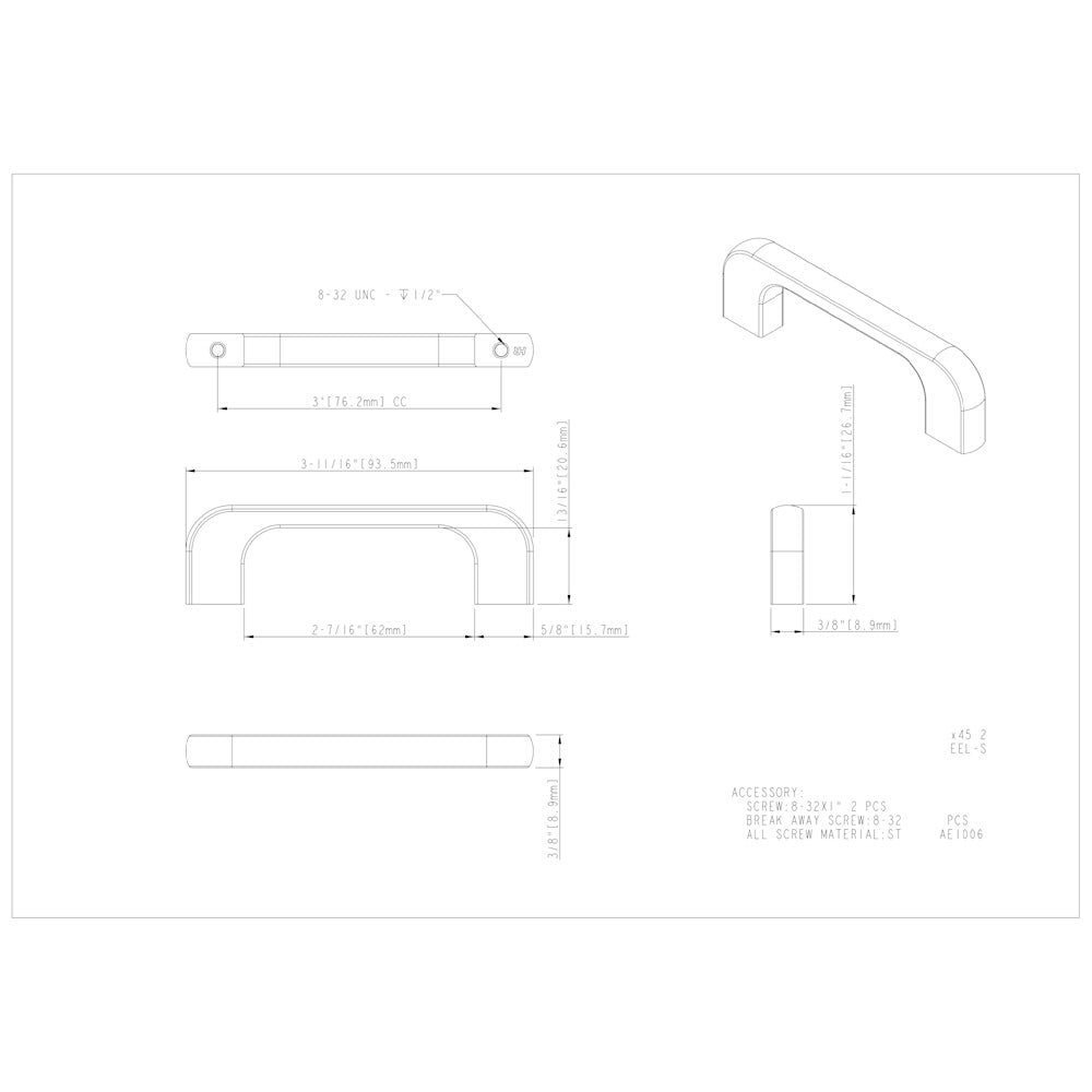 Hardware Resources 3" Center-to-Center Satin Nickel Alvar Cabinet Pull