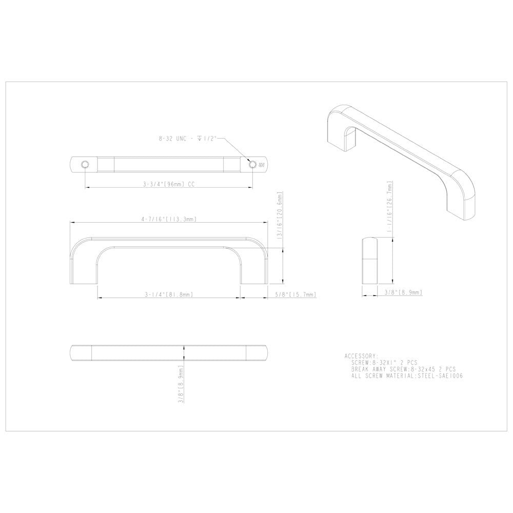 Hardware Resources 3" Center-to-Center Satin Nickel Alvar Cabinet Pull