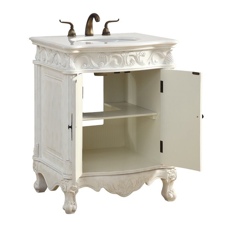 Chans Furniture BC-2917W-AW 27 Inch Classic Style Antiqued White Hayman Bathroom Sink Vanity