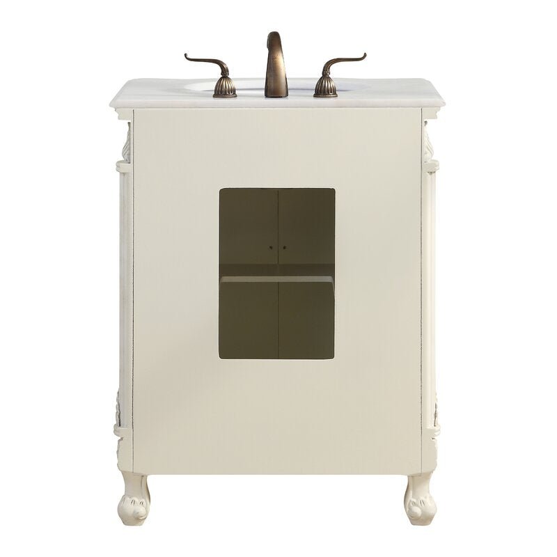 Chans Furniture BC-2917W-AW 27 Inch Classic Style Antiqued White Hayman Bathroom Sink Vanity