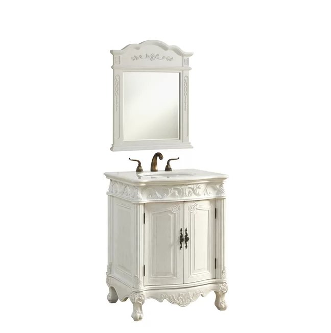Chans Furniture BC-2917W-AW 27 Inch Classic Style Antiqued White Hayman Bathroom Sink Vanity