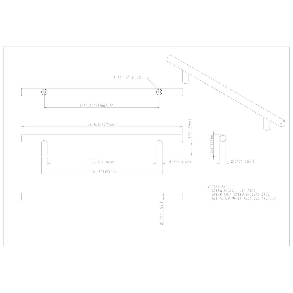Hardware Resources 96 mm Center-to-Center Hollow Matte Black Stainless Steel Naples Cabinet Bar Pull
