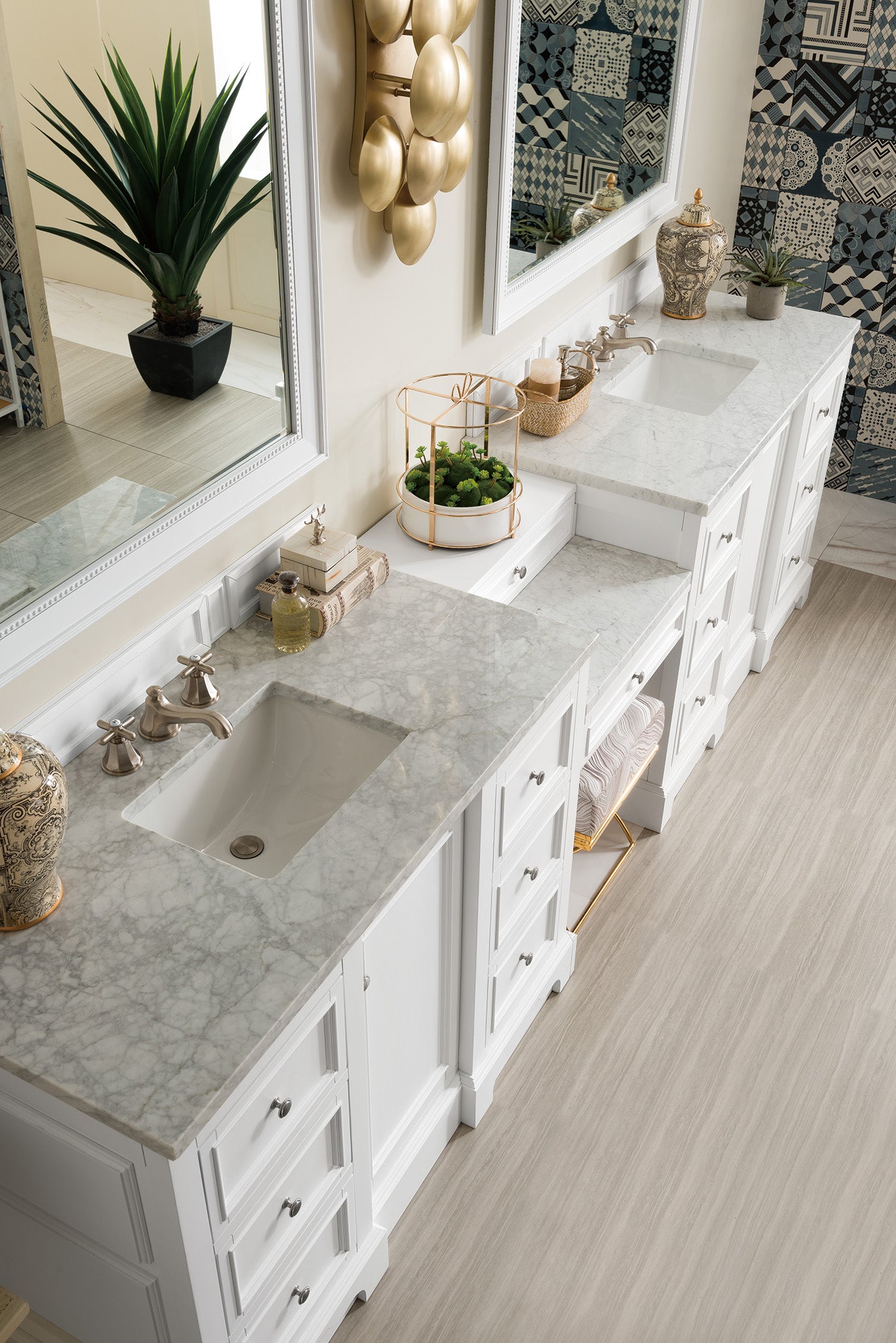 James Martin De Soto 118" Double Vanity Set in Bright White with 3cm Countertop
