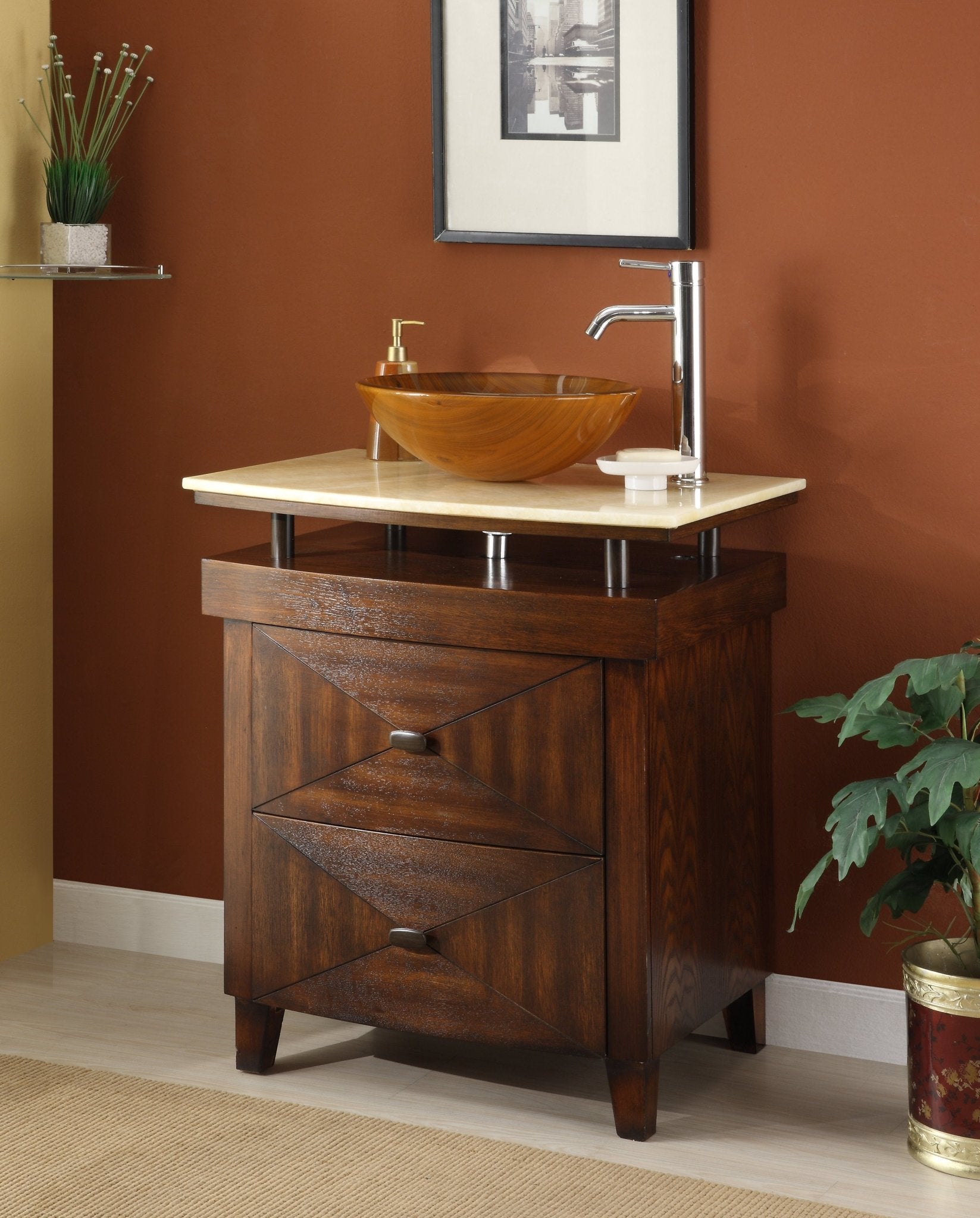 Chans Furniture SW-029 28" Benton Collection Onyx counter top Verdana Vessel Sink Bathroom Vanity