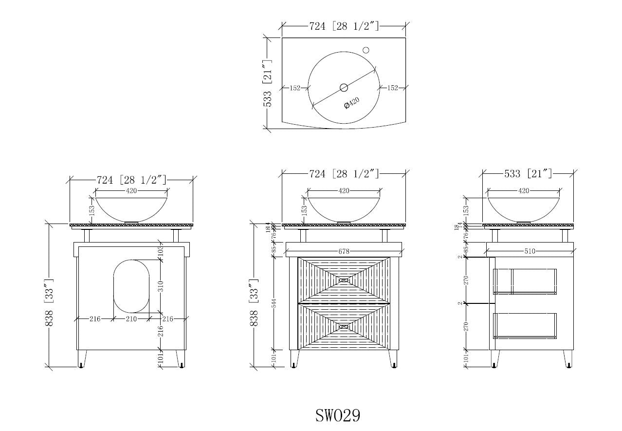 Chans Furniture SW-029 28" Benton Collection Onyx counter top Verdana Vessel Sink Bathroom Vanity
