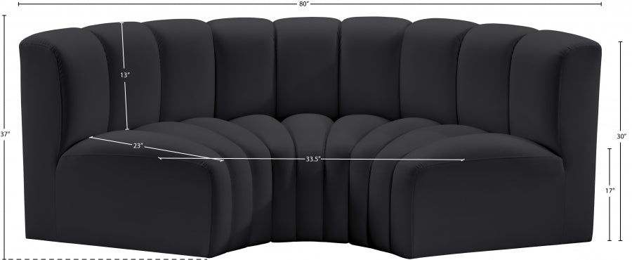 Arc 80" Vegan Leather Upholstered 3pc. Modular Sectional