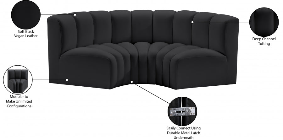 Arc 80" Vegan Leather Upholstered 3pc. Modular Sectional