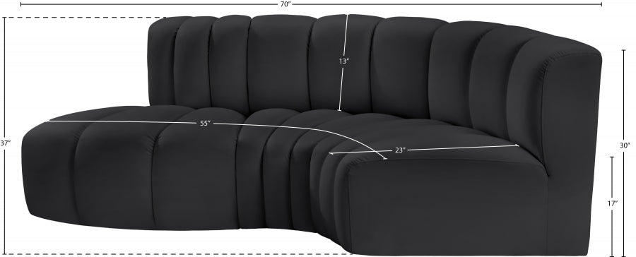 Arc 70" Vegan Leather Upholstered 3pc. Modular Sectional