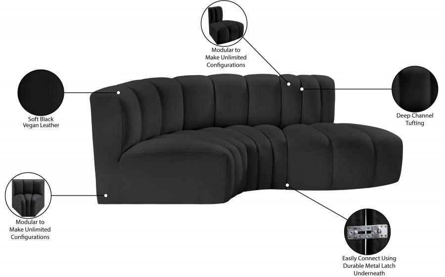 Arc 70" Vegan Leather Upholstered 3pc. Modular Sectional