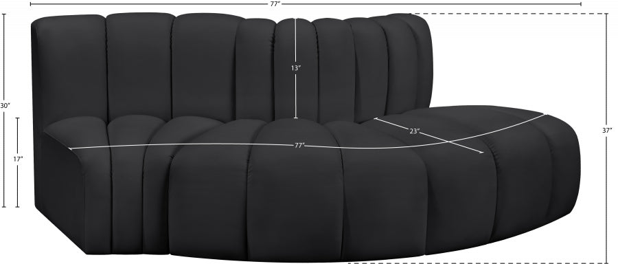 Arc 77" Vegan Leather Upholstered 3pc. Modular Sectional