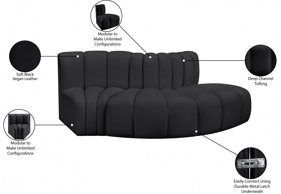 Arc 77" Vegan Leather Upholstered 3pc. Modular Sectional