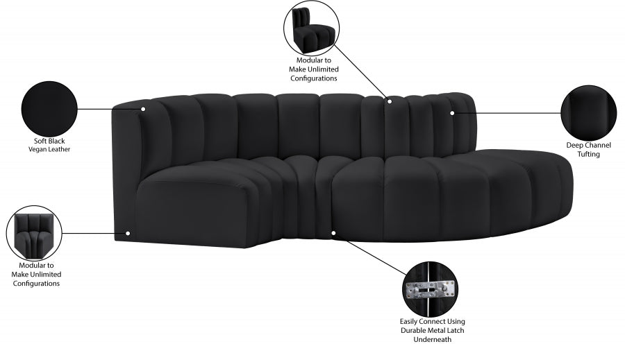 Arc 104" Vegan Leather Upholstered 4pc. Modular Sectional