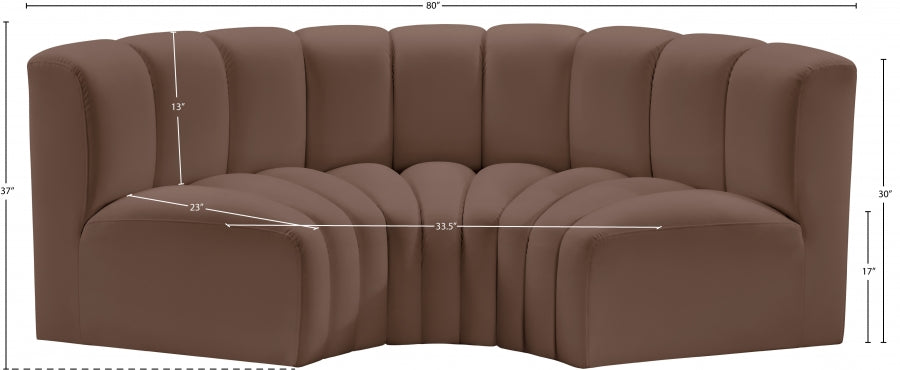Arc 80" Vegan Leather Upholstered 3pc. Modular Sectional