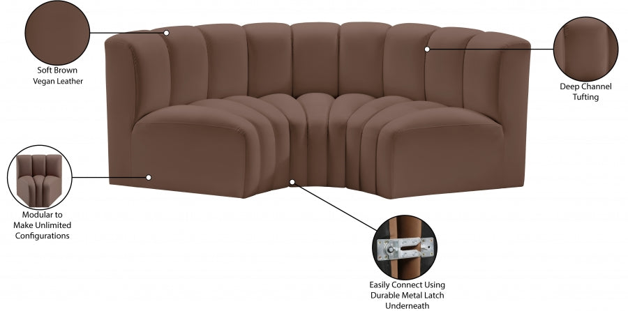 Arc 80" Vegan Leather Upholstered 3pc. Modular Sectional